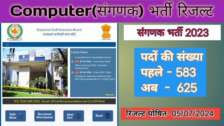 Computer Bharthi Result Declered Today : संगणक भर्ती 2023 परीक्षा का परिणाम आज जारी होगा